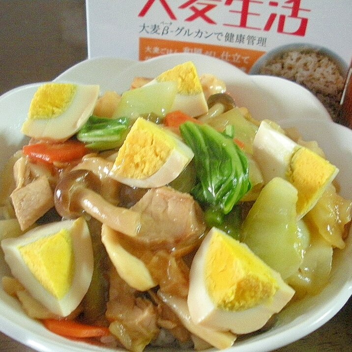 大麦生活で！ヘルシー具だくさんな八宝菜丼